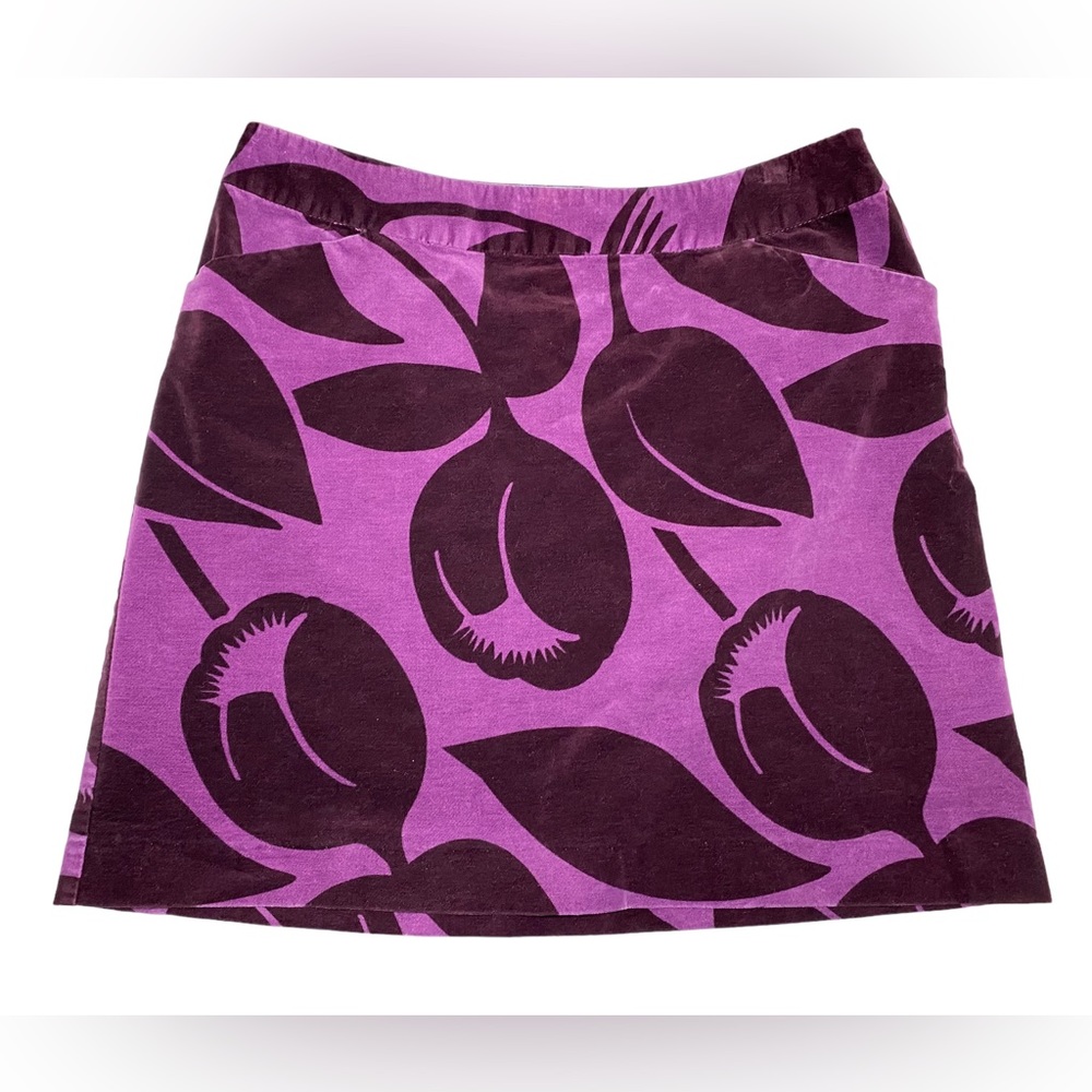 Boden Tulip Floral A-Line Skirt size‎ 12 GUC Purple Velvet